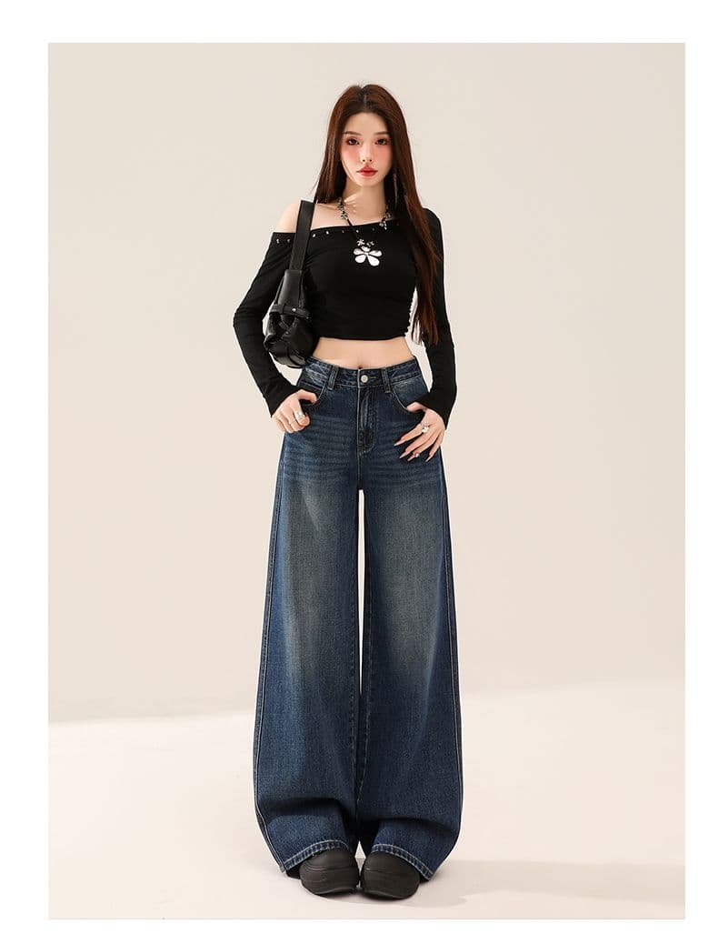 실사 봄 가을 새로운 레트로 파란색 넓은 다리 청바지 여성 스트레이트 루즈핏 다용도 캐주얼 바지 상세 이미지 16