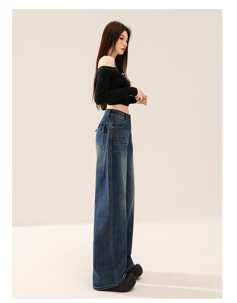 실사 봄 가을 새로운 레트로 파란색 넓은 다리 청바지 여성 스트레이트 루즈핏 다용도 캐주얼 바지 상세 이미지 17