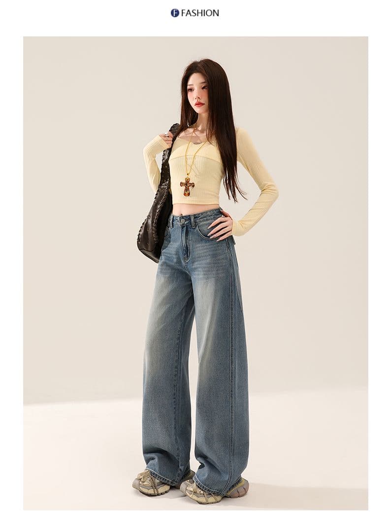 실사 봄 가을 새로운 레트로 파란색 넓은 다리 청바지 여성 스트레이트 루즈핏 다용도 캐주얼 바지 상세 이미지 34