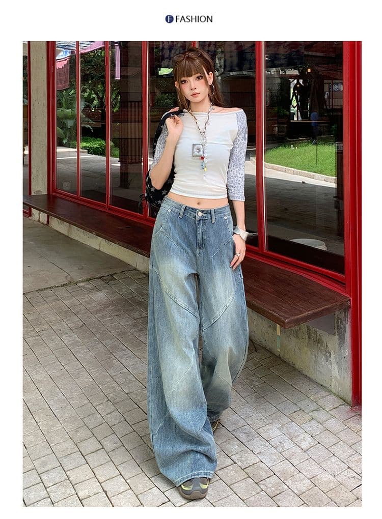 실사 아메리칸 레트로 대나무 마디 곡물 청바지 여성 패치워크 디자인 센스 루즈핏 슬림해 보이는 넓은 다리 스트레이트 팬츠 상세 이미지 11