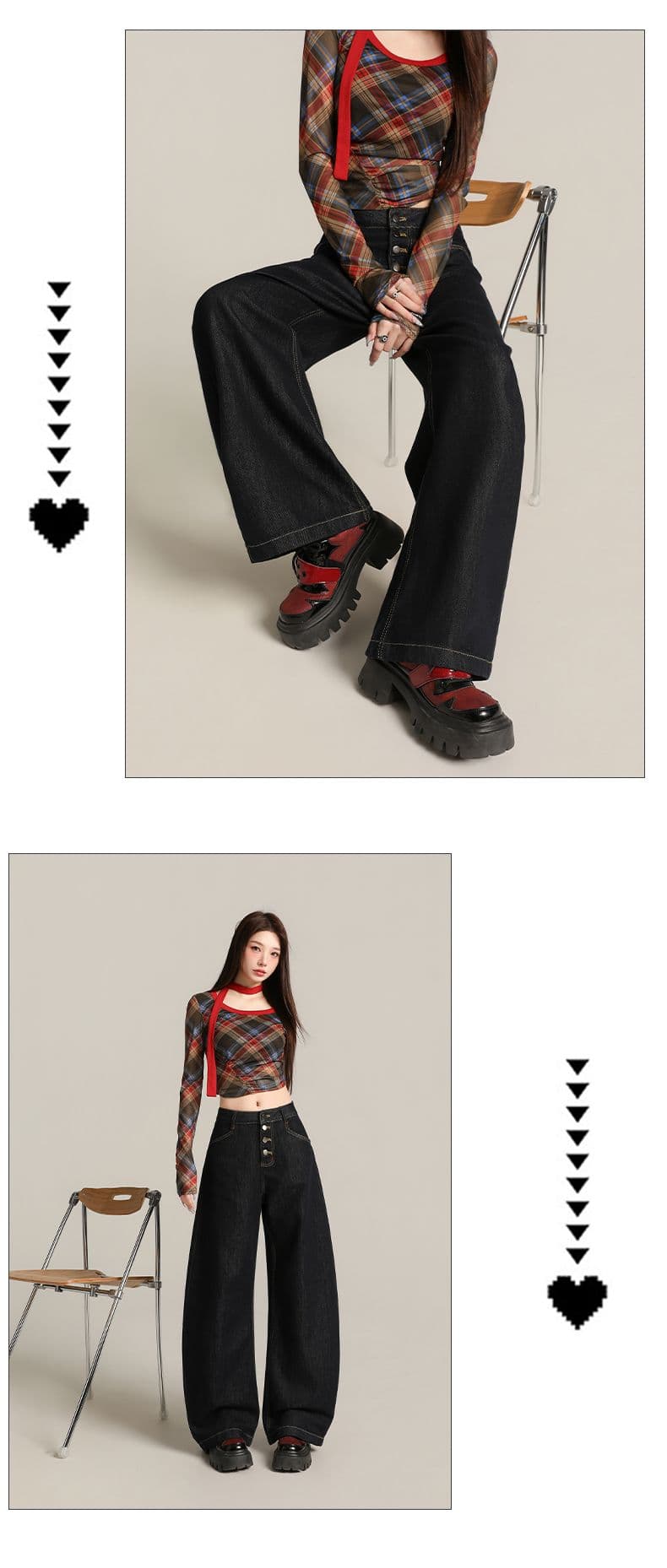 실사 가을 새로운 빨간색 모통이 칼 청바지 여성 버클 디자인 하이웨이스트 루즈핏 슬림해 보이는 바닥 청소 바지 상세 이미지 15