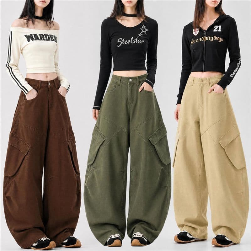 실사 가을 모통이 칼 바지 무거운 워시 퇴색 한 면 데님 워크웨어 루즈핏 넓은 다리 느슨함 센스 순면 편안함 데님 이미지 5