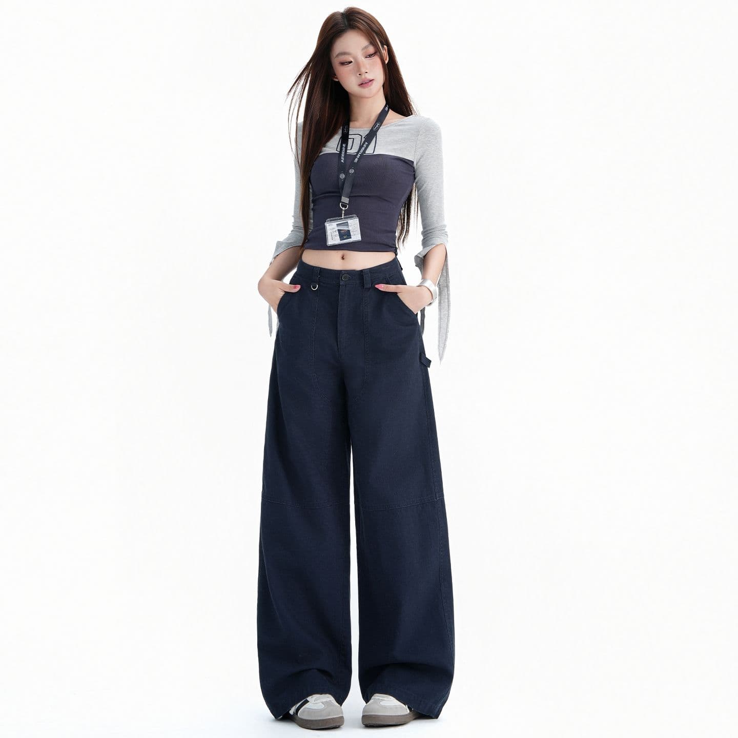 실사 가을 아메리칸 레트로 루즈핏 넓은 다리 워크웨어 청바지 여성 이미지 4