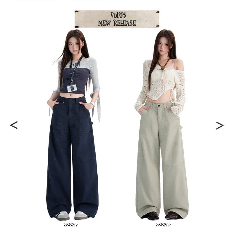 실사 가을 아메리칸 레트로 루즈핏 넓은 다리 워크웨어 청바지 여성 상세 이미지 2