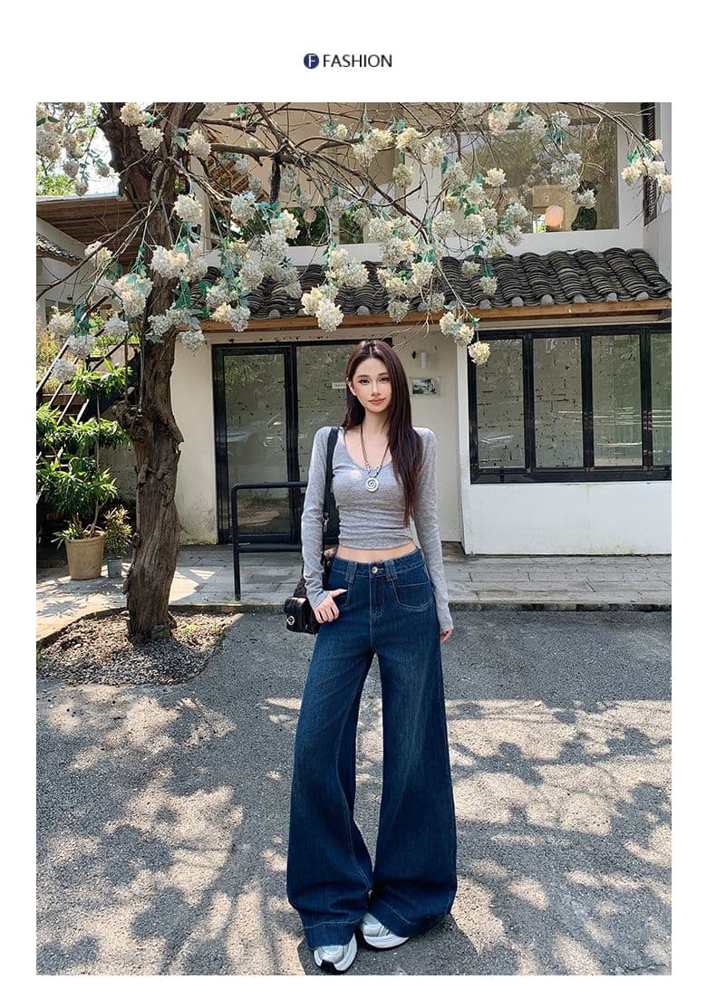 실사 타닌 블루 아니요 막대기 다리 부츠컷 청바지 여성 가을 하이웨이스트 표지 고기 대 나팔 바지 상세 이미지 10