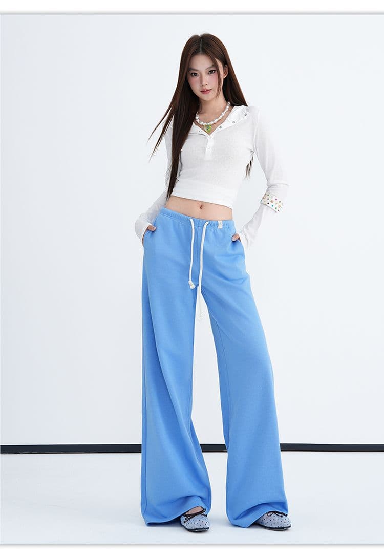실사 느긋한 바람 파란색 넓은 다리 웨이 바지 2026 가을 새로운 로우 웨이스트 펌프 로프 루즈핏 슬림해 보이는 바닥 청소 긴 바지 상세 이미지 17