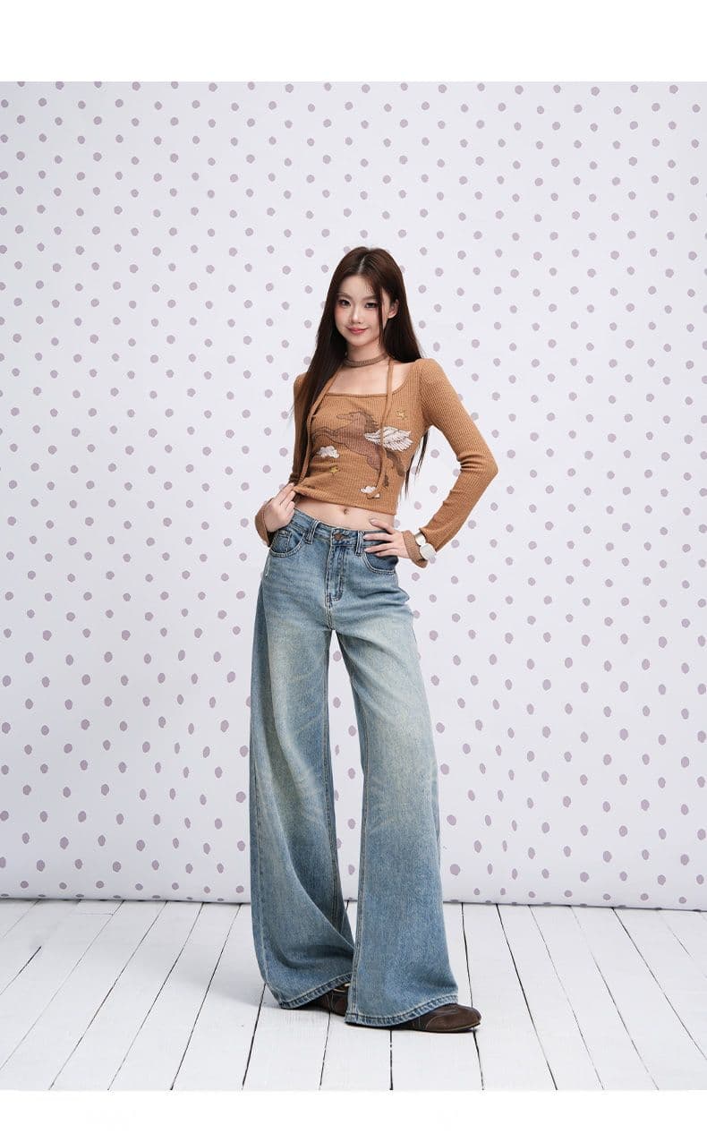 실사 레트로 찢어진 워싱 고양이 반드시 스트레이트 청바지 여성 2026 이른 가을 새로운 슬림해 보이는 질감 와이드 레그 팬츠 상세 이미지 21