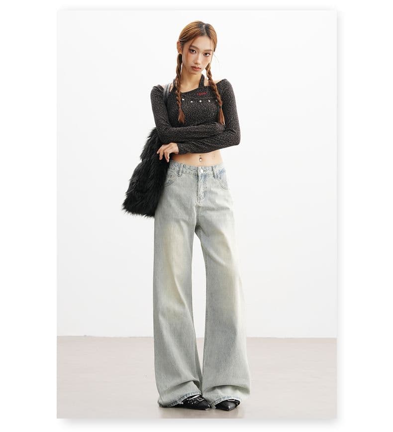 실사 하늘색 스트레이트 가을 새로운 청바지 워싱 레트로 여성 루즈핏 캐주얼 다용도 와이드 레그 팬츠 어린이 상세 이미지 15