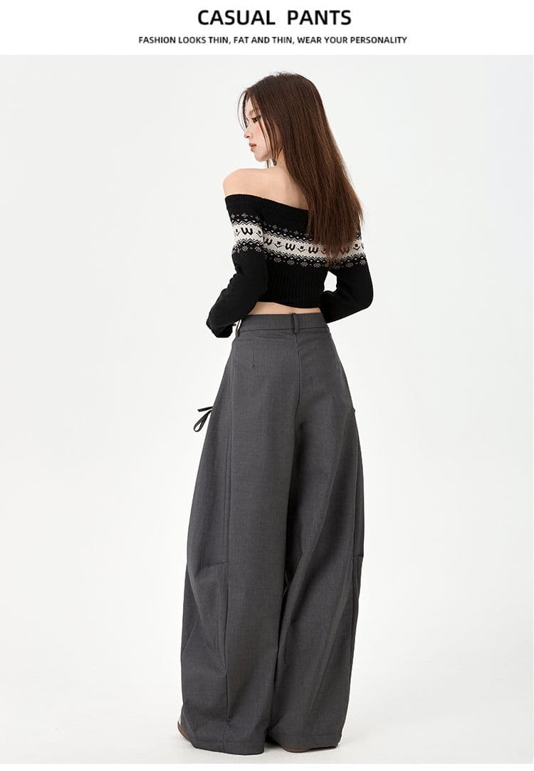 실사 넓은 다리 모통이 칼 바지 여성 플리츠 레이스업 느긋한 느슨함 센스 루즈핏 슬림해 보이는 도루 센스 스트레이트 캐주얼 바지 상세 이미지 13