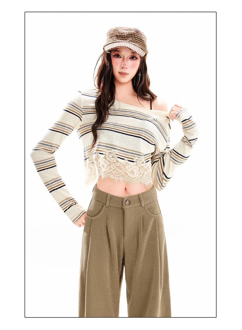 실사 캐주얼 바지 넓은 다리 아메리칸 레트로 빛 플러시 코어 긴 바지 플리츠 상세 이미지 12