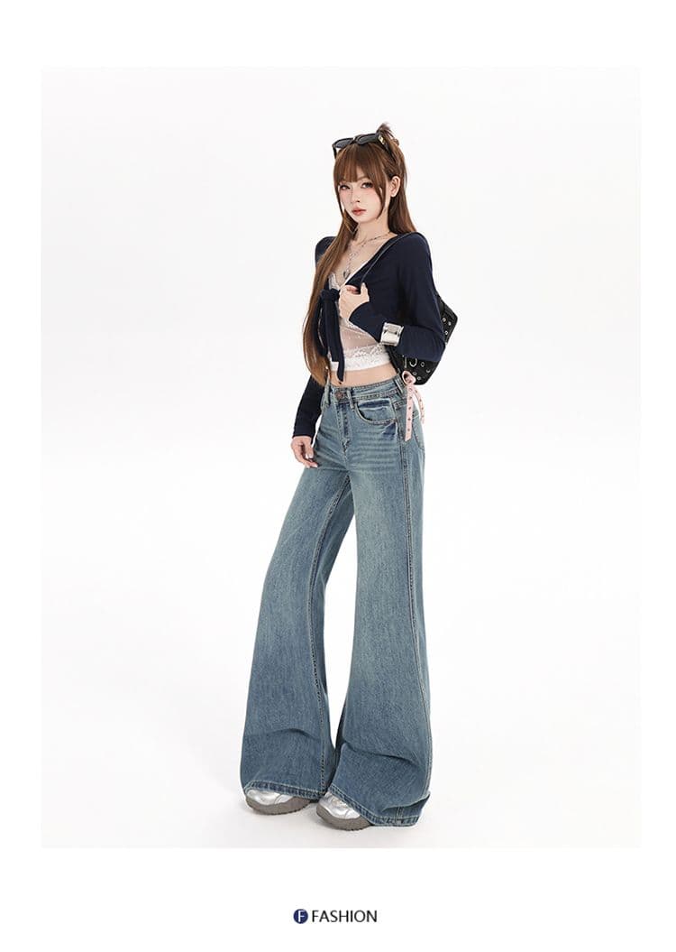 실사 아메리칸 레트로 마이크로 매운맛 청바지 여성 새로운 로우 웨이스트 루즈핏 아니요 막대기 다리 바닥 청소 와이드 레그 팬츠 어린이 상세 이미지 9