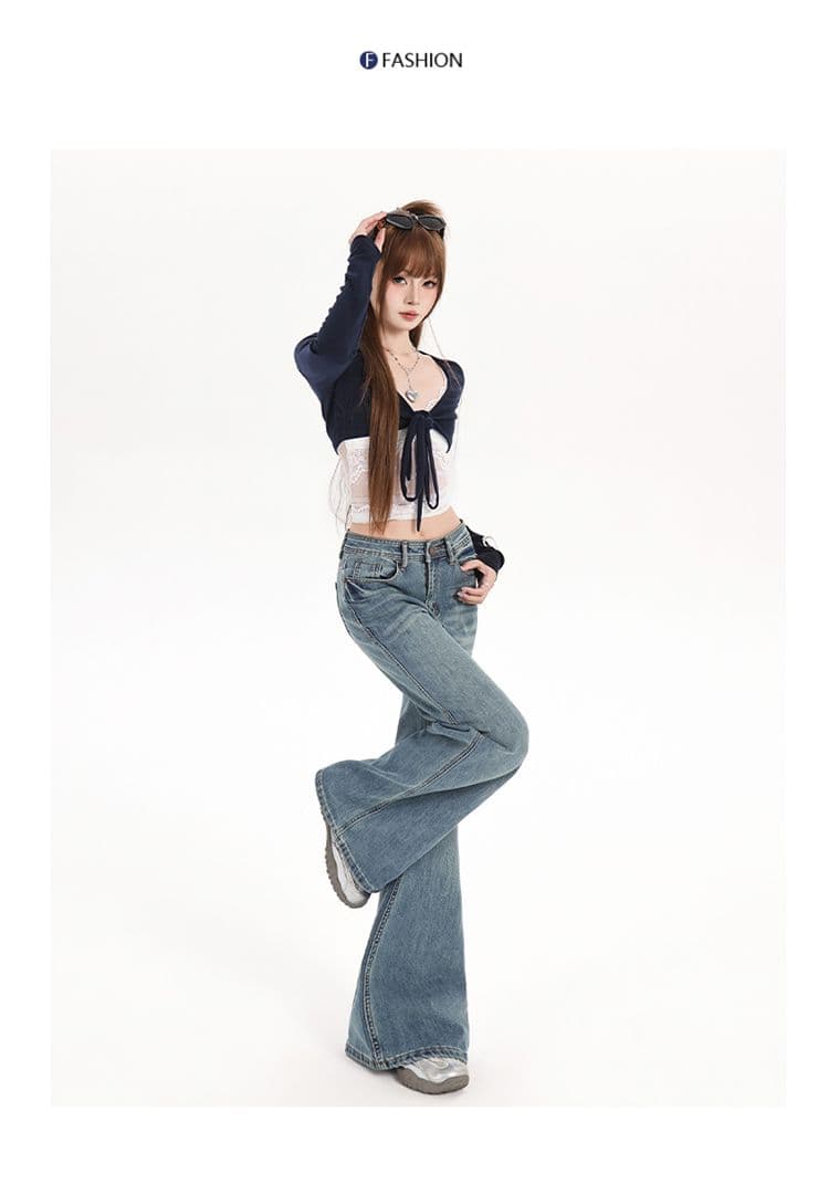 실사 아메리칸 레트로 마이크로 매운맛 청바지 여성 새로운 로우 웨이스트 루즈핏 아니요 막대기 다리 바닥 청소 와이드 레그 팬츠 어린이 상세 이미지 14
