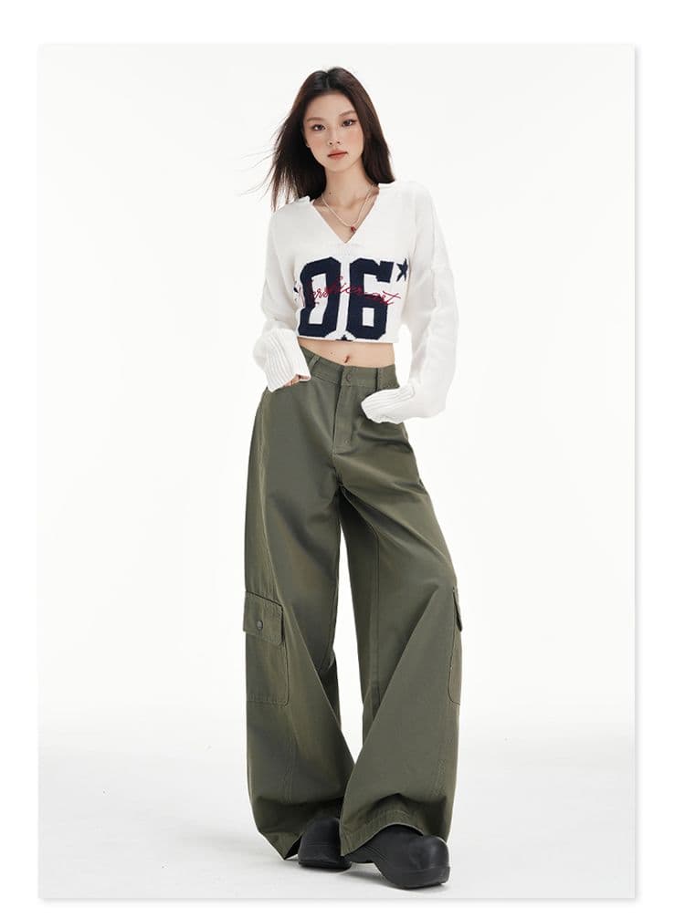 실사 군용 녹색 아메리칸 핫걸 워크웨어 캐주얼 바지 여성 2026 가을 디자인 센스 하이웨이스트 루즈핏 와이드 레그 팬츠 상세 이미지 15