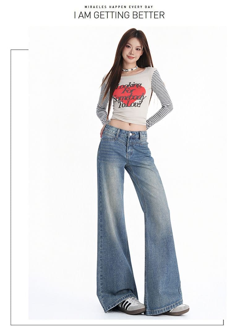 실사 가을 의상 새로운 없음 폭탄 나팔 바지 루즈핏 캐주얼 여성 의류 청바지 마이크로 나팔 바지 상세 이미지 17