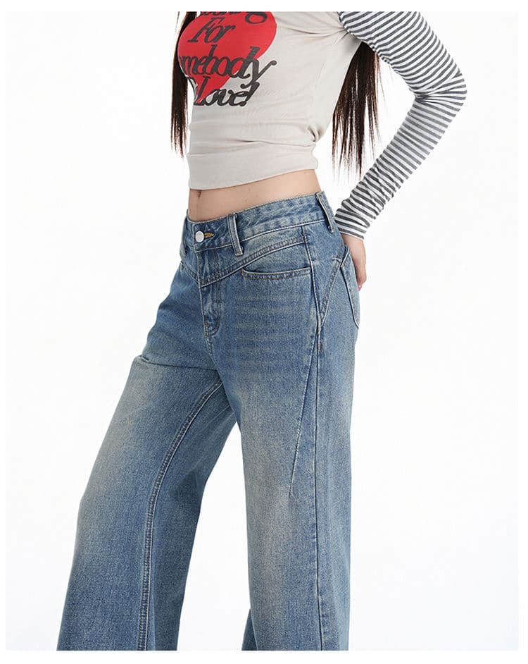 실사 가을 의상 새로운 없음 폭탄 나팔 바지 루즈핏 캐주얼 여성 의류 청바지 마이크로 나팔 바지 상세 이미지 18