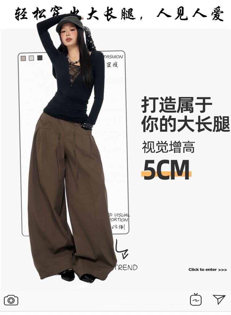 실사 회색 도루 센스 끈 와이드 레깅스 바지 가을 새로운 디자인 센스 주머니 명중 Pleat 루즈핏 캐주얼 바지 상세 이미지 4