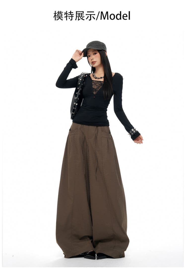 실사 회색 도루 센스 끈 와이드 레깅스 바지 가을 새로운 디자인 센스 주머니 명중 Pleat 루즈핏 캐주얼 바지 상세 이미지 7