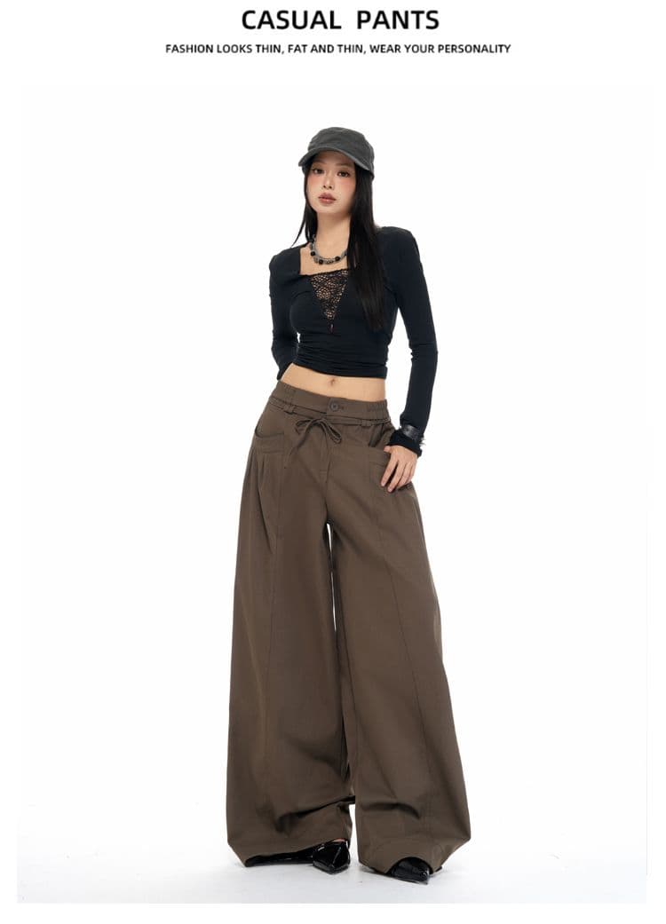 실사 회색 도루 센스 끈 와이드 레깅스 바지 가을 새로운 디자인 센스 주머니 명중 Pleat 루즈핏 캐주얼 바지 상세 이미지 9