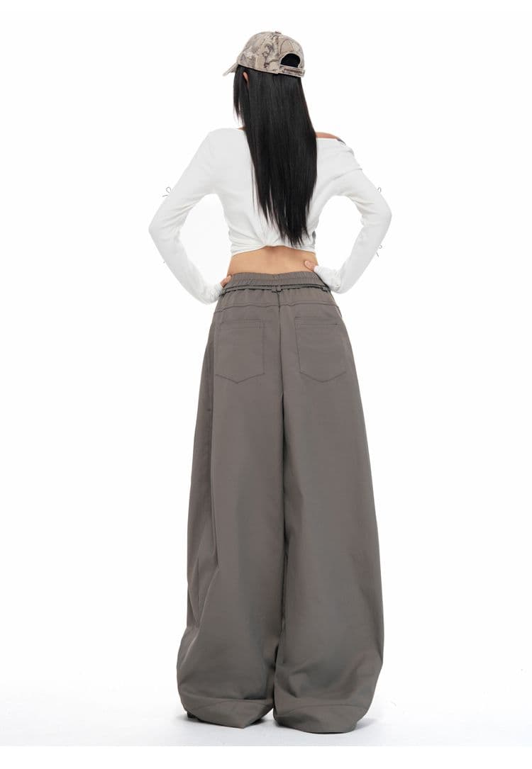 실사 회색 도루 센스 끈 와이드 레깅스 바지 가을 새로운 디자인 센스 주머니 명중 Pleat 루즈핏 캐주얼 바지 상세 이미지 23