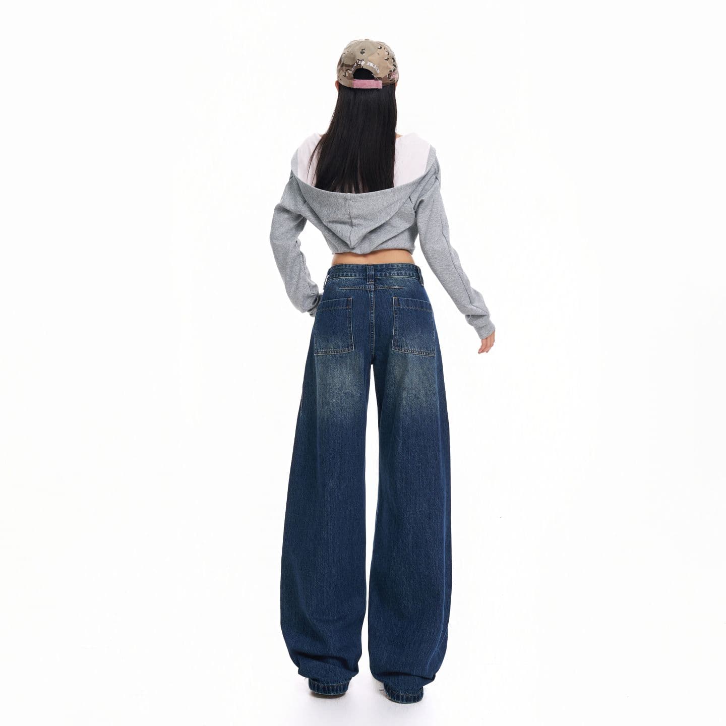 실사 가을 겨울철 새로운 가을 교통 새로운 스퍼트 패치워크 레트로 블루 넓은 다리 청바지 여성 이미지 5