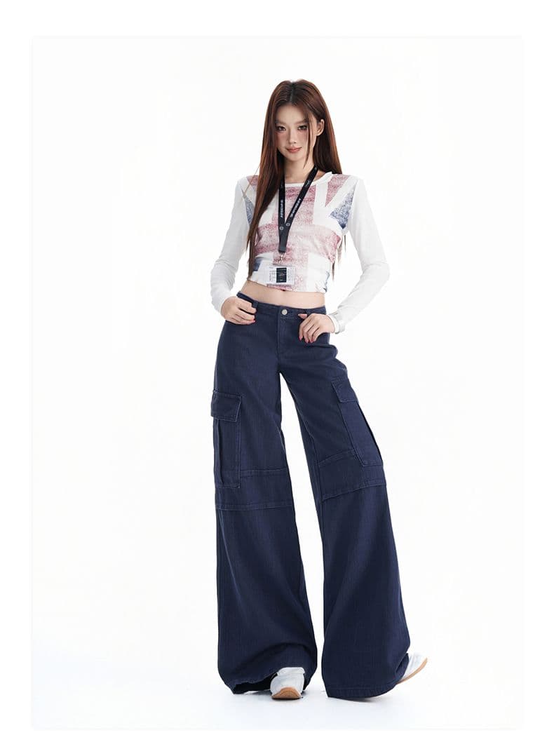 실사 워크웨어 팬츠 순면 전체 대나무 원단 아메리칸 레트로 청바지 여성 새로운 넓은 다리 캐주얼 청바지 상세 이미지 10