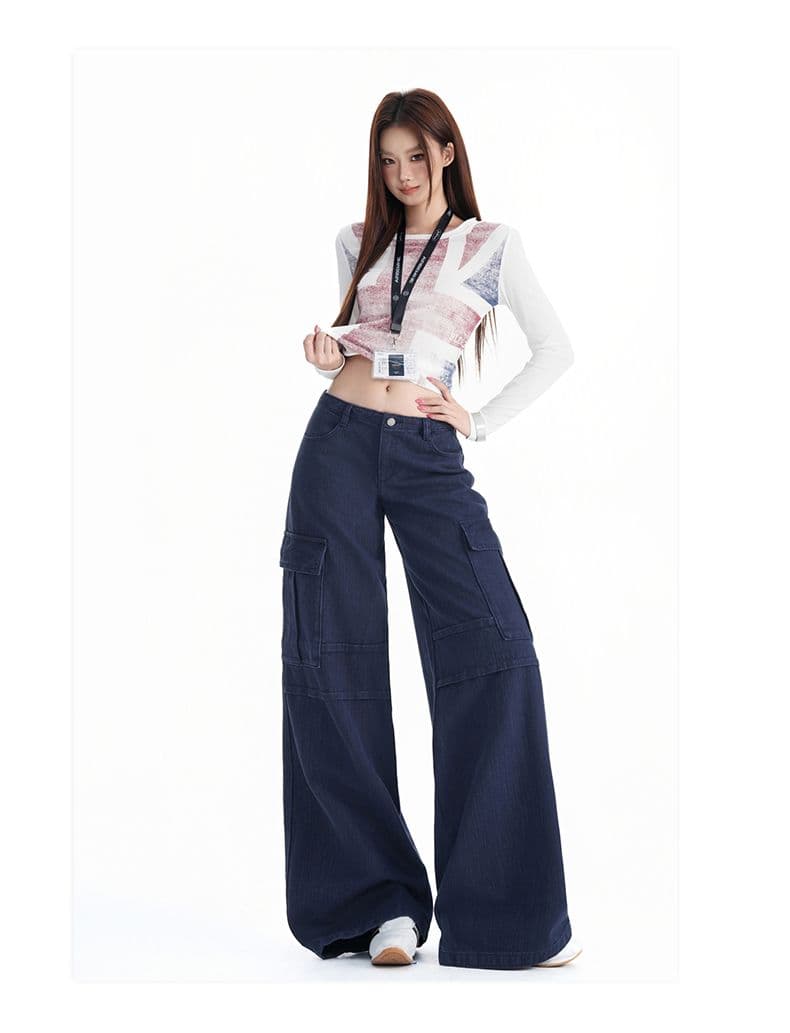 실사 워크웨어 팬츠 순면 전체 대나무 원단 아메리칸 레트로 청바지 여성 새로운 넓은 다리 캐주얼 청바지 상세 이미지 12