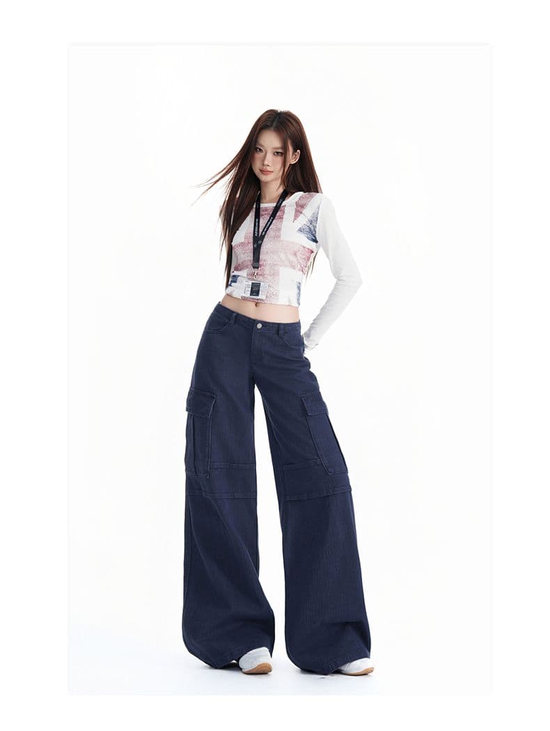 실사 워크웨어 팬츠 순면 전체 대나무 원단 아메리칸 레트로 청바지 여성 새로운 넓은 다리 캐주얼 청바지 상세 이미지 16