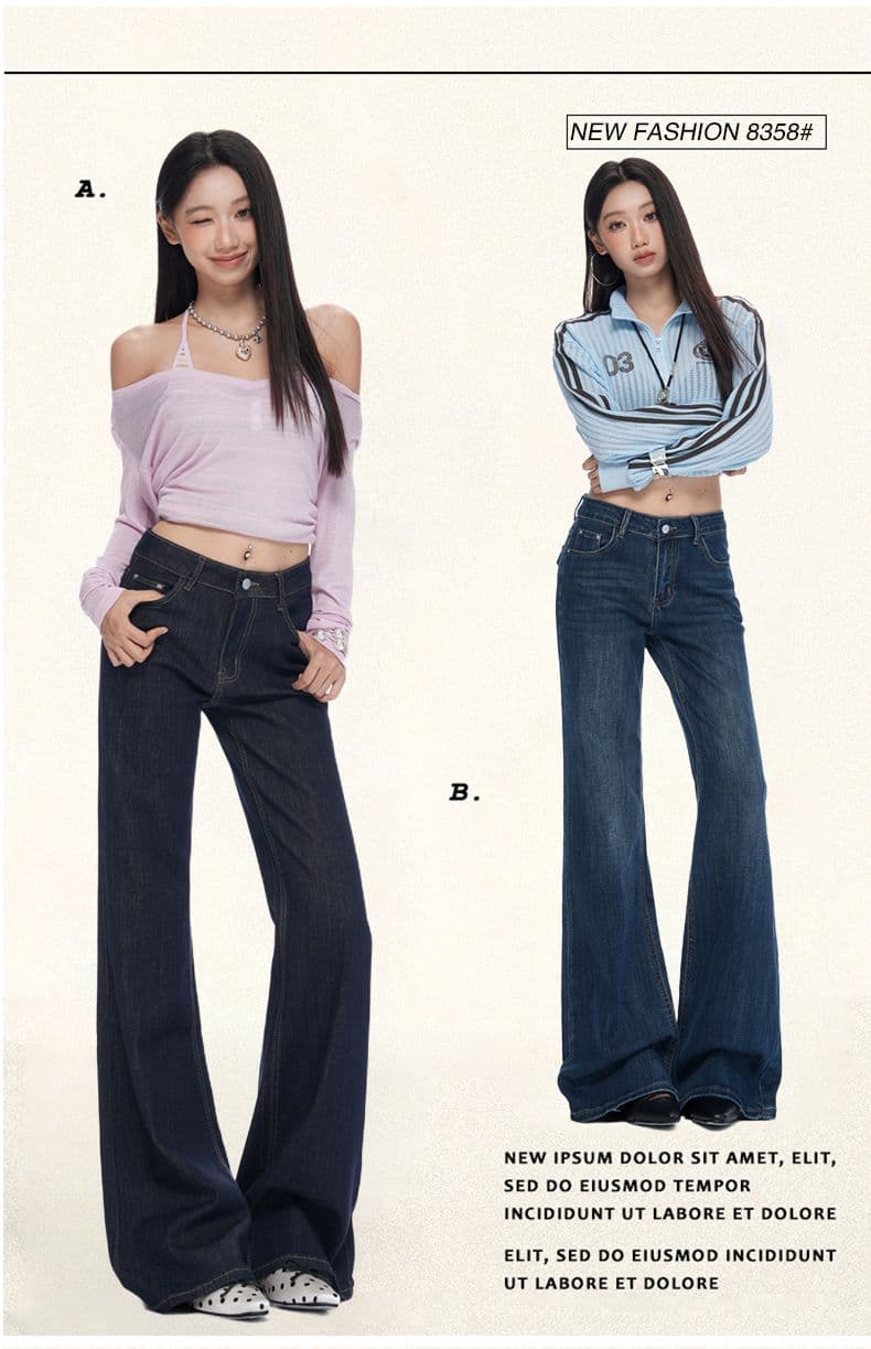 실사 아니요 막대기 다리 부츠컷 청바지 2026 가을 단 닝 블루 슈퍼 화재 표지 넓적 다리 신축성 슬림해 보이는 경기 나팔 바지 상세 이미지 2
