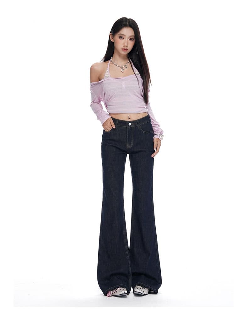 실사 아니요 막대기 다리 부츠컷 청바지 2026 가을 단 닝 블루 슈퍼 화재 표지 넓적 다리 신축성 슬림해 보이는 경기 나팔 바지 상세 이미지 18