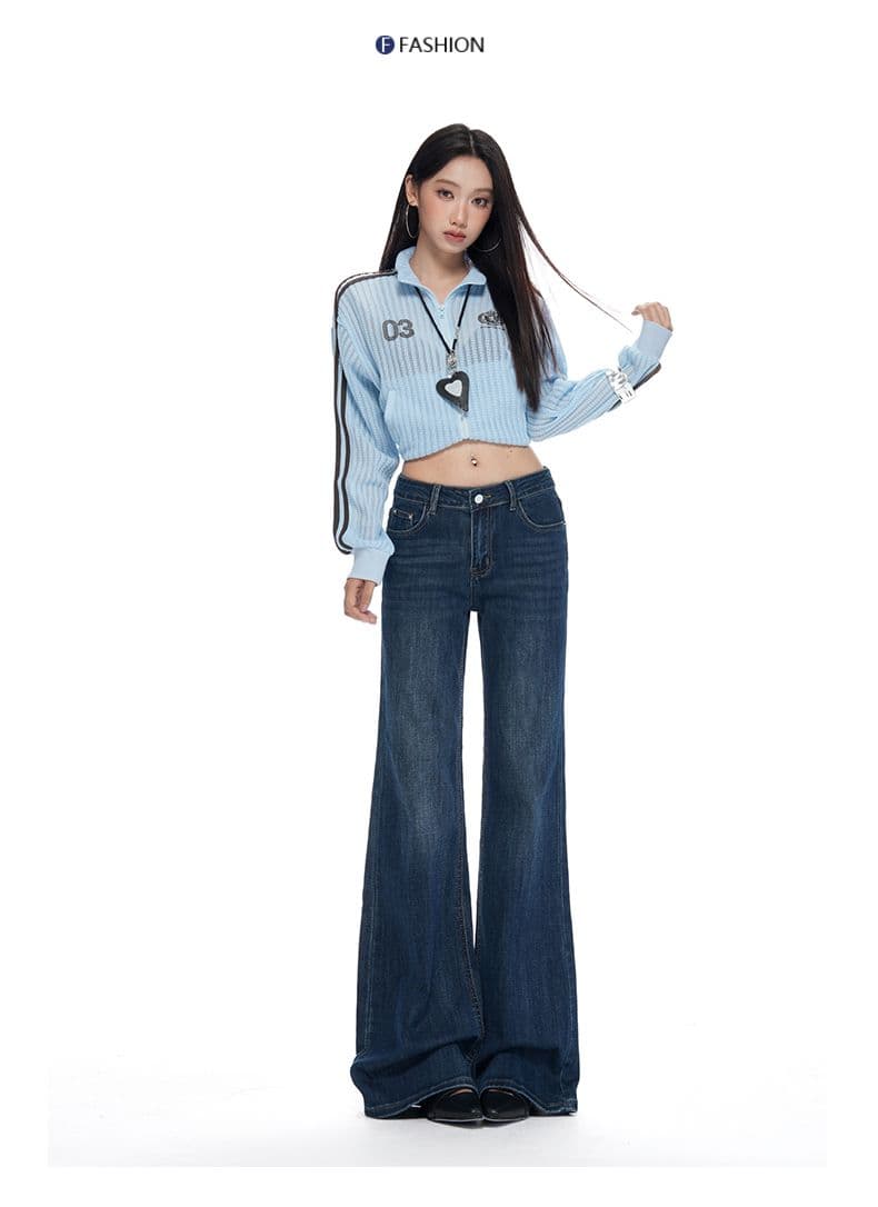 실사 아니요 막대기 다리 부츠컷 청바지 2026 가을 단 닝 블루 슈퍼 화재 표지 넓적 다리 신축성 슬림해 보이는 경기 나팔 바지 상세 이미지 33