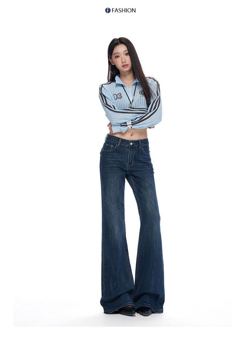 실사 아니요 막대기 다리 부츠컷 청바지 2026 가을 단 닝 블루 슈퍼 화재 표지 넓적 다리 신축성 슬림해 보이는 경기 나팔 바지 상세 이미지 34