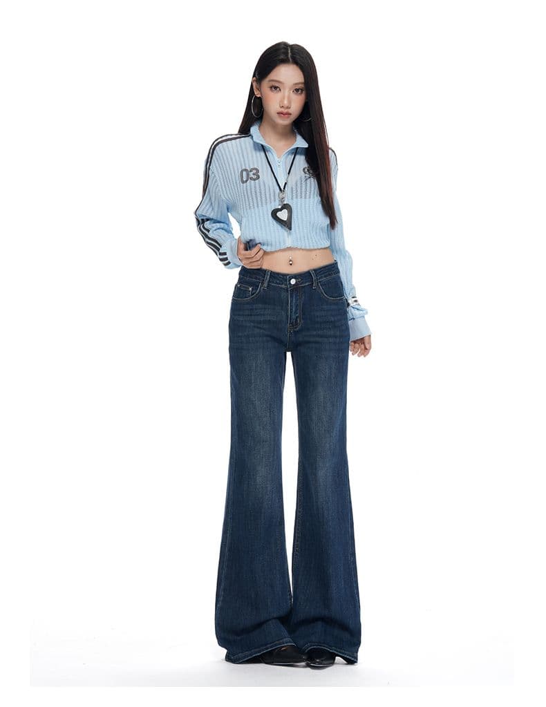 실사 아니요 막대기 다리 부츠컷 청바지 2026 가을 단 닝 블루 슈퍼 화재 표지 넓적 다리 신축성 슬림해 보이는 경기 나팔 바지 상세 이미지 36