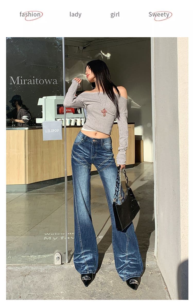 실사 가을 의상 아메리칸 레트로 마이크로 나팔 없음 폭탄 청바지 여성 하이웨이스트 핫걸 청바지 긴 바지 플러스 긴 바지 상세 이미지 12