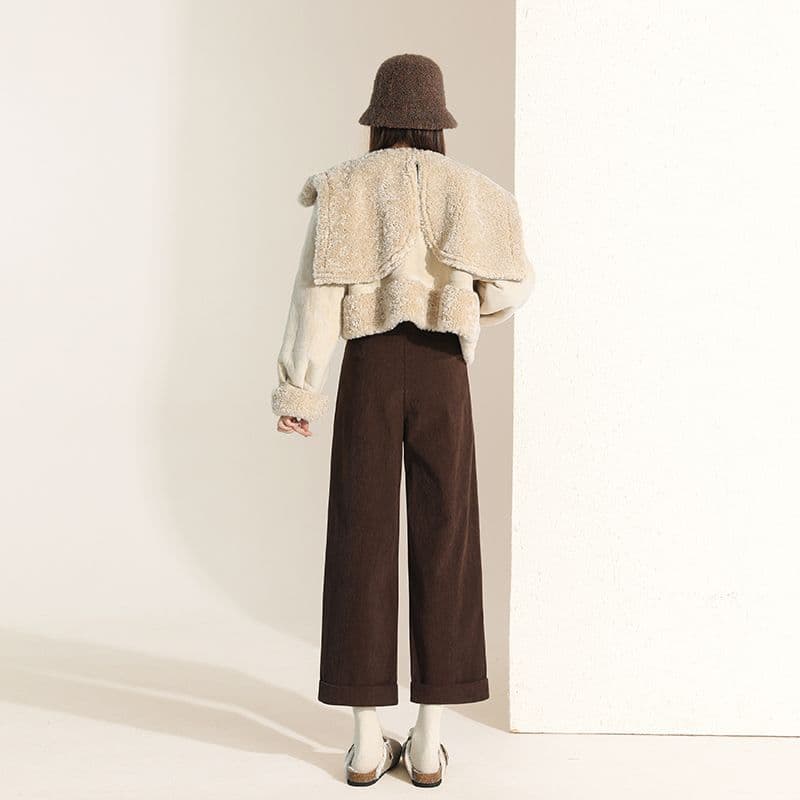 실사 한 부서 레트로 코듀로이 뒤집다 발 측면 와이드 레그 팬츠 가을 겨울 새로운 다용도 캐주얼 루즈핏 할머니 바지 여성 이미지 2