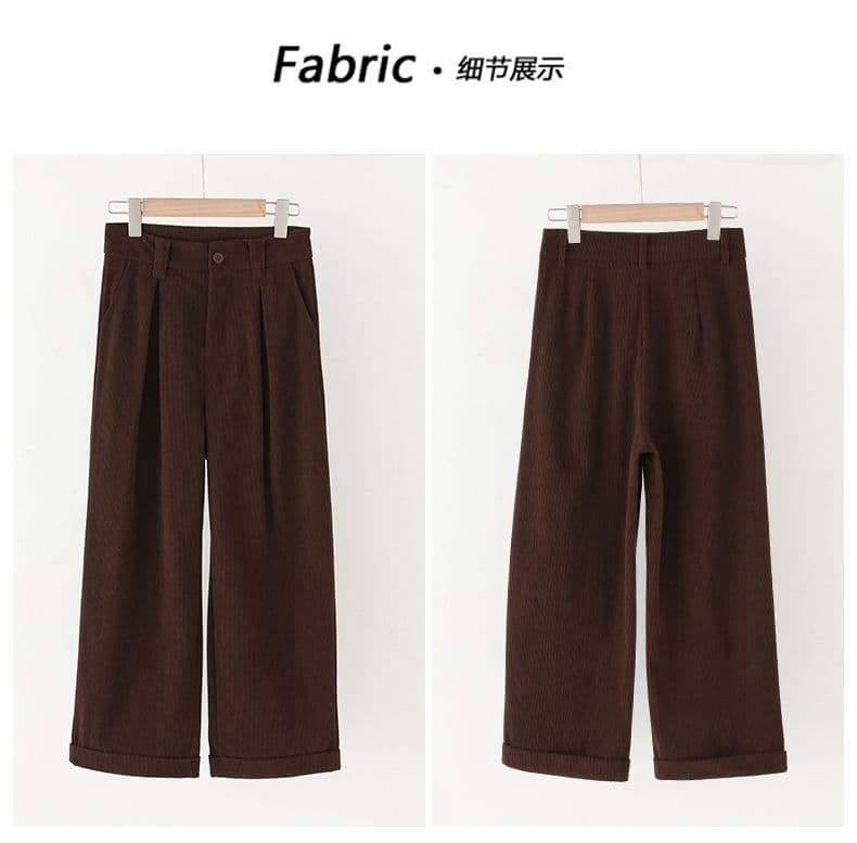 실사 한 부서 레트로 코듀로이 뒤집다 발 측면 와이드 레그 팬츠 가을 겨울 새로운 다용도 캐주얼 루즈핏 할머니 바지 여성 상세 이미지 8