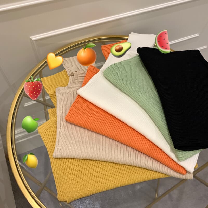 한 국풍 chic 밝은 색상 주황색 주황색 주황색 색상 미니멀리즘 다용도 색상 니트 작은 조끼 캐미솔 여름 맨위 이미지 4