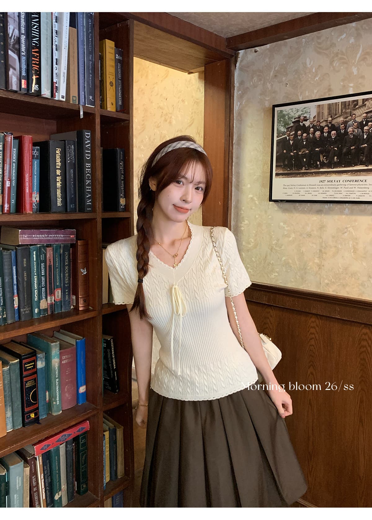 morning bloom 스트랩 레이스 니트 반팔 티셔츠 여성 여름 새로운 한 부서 착용 가져 가라. 허리 수축 핑크색 맨위 상세 이미지 13