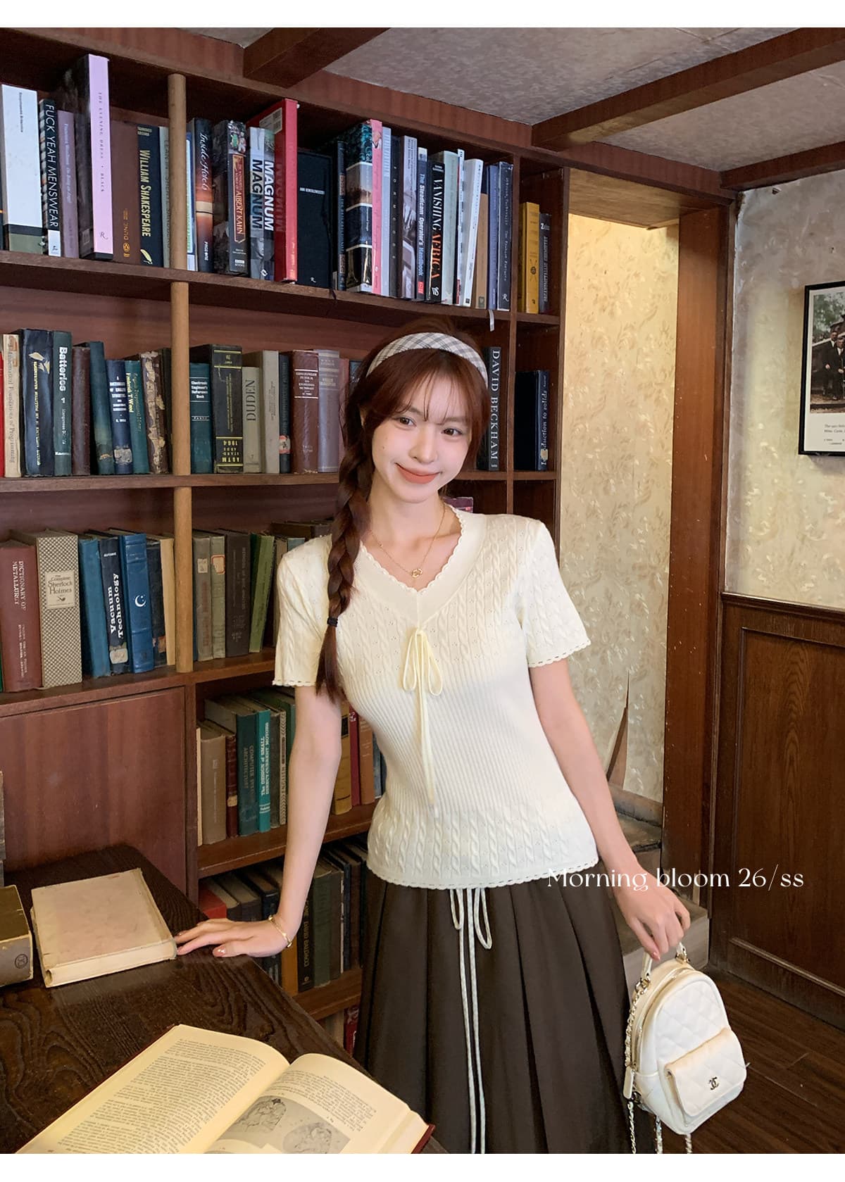 morning bloom 스트랩 레이스 니트 반팔 티셔츠 여성 여름 새로운 한 부서 착용 가져 가라. 허리 수축 핑크색 맨위 상세 이미지 22