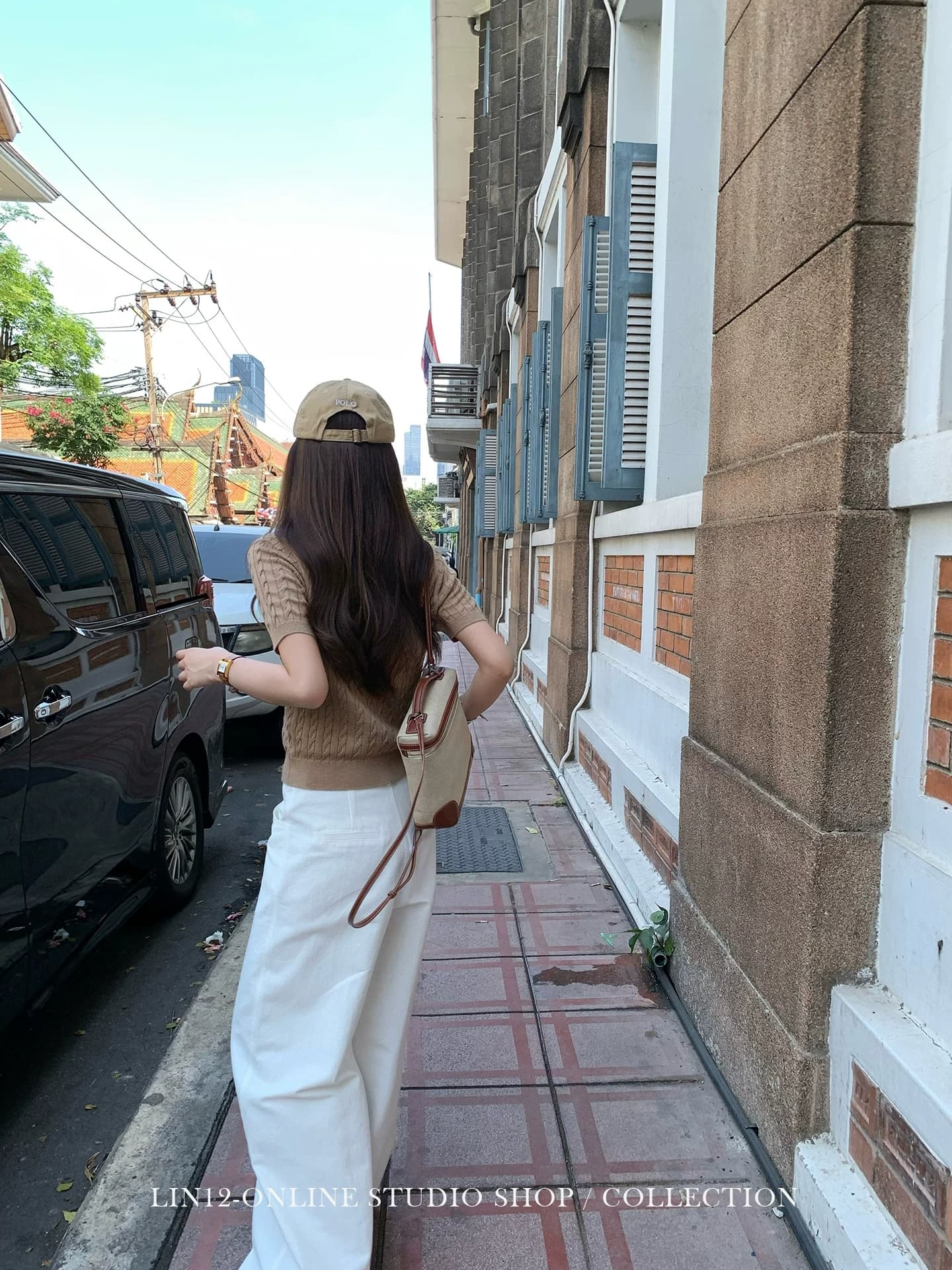 lin12-ivy style 레트로 POLO 칼라 꽈배기 반팔 양모 니트 스웨터 오래된 돈 긍정적 인 어깨 몸매 가꾸기 맨위 상세 이미지 1