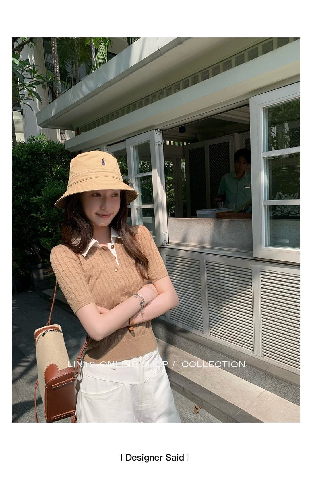 lin12-ivy style 레트로 POLO 칼라 꽈배기 반팔 양모 니트 스웨터 오래된 돈 긍정적 인 어깨 몸매 가꾸기 맨위 상세 이미지 2