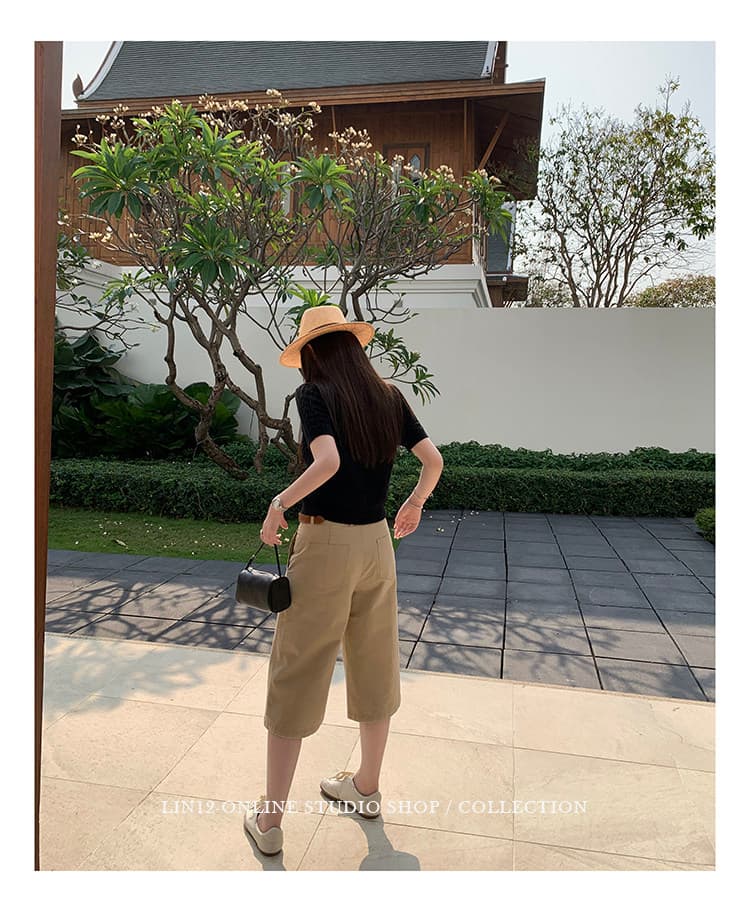 lin12-ivy style 레트로 POLO 칼라 꽈배기 반팔 양모 니트 스웨터 오래된 돈 긍정적 인 어깨 몸매 가꾸기 맨위 상세 이미지 36