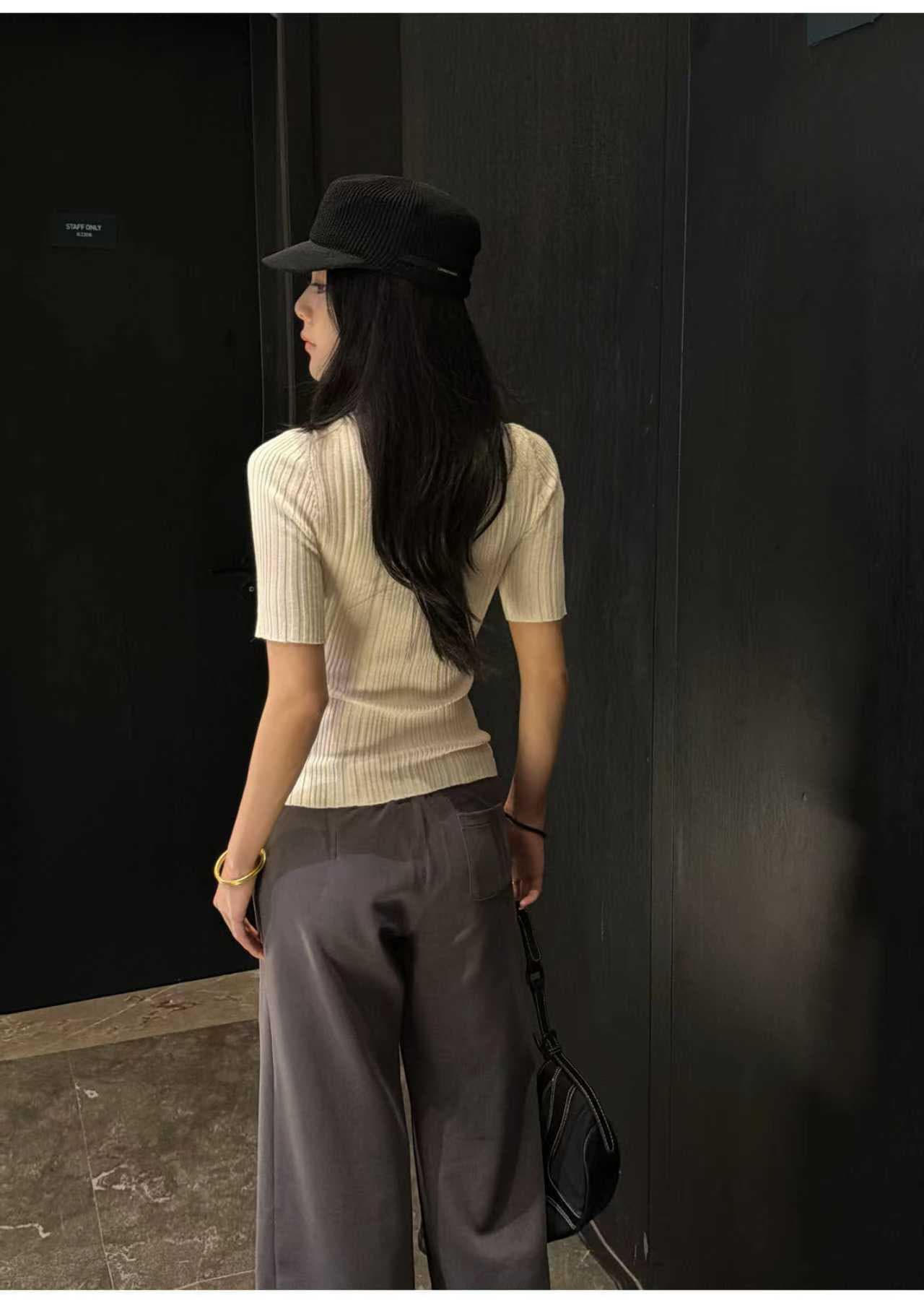 한 장 한 한 부서 다용도 미니멀리즘 라운드 넥 반팔 몸매 가꾸기 슬림해 보이는 오래된 돈 바람이 아닙니다. 규칙 구덩이 기사 니트 스웨터 맨위 상세 이미지 21