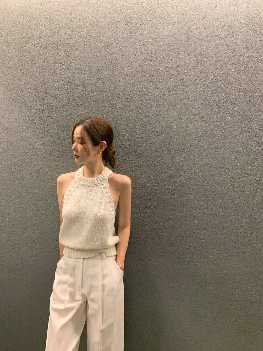 프랑스식 섹시함 행침 목 오프숄더 니트 조끼 여성 2026 여름 화이트 몸매 가꾸기 슬림해 보이는 인사이드 가져 가라. 민소매 맨위 상세 이미지 6