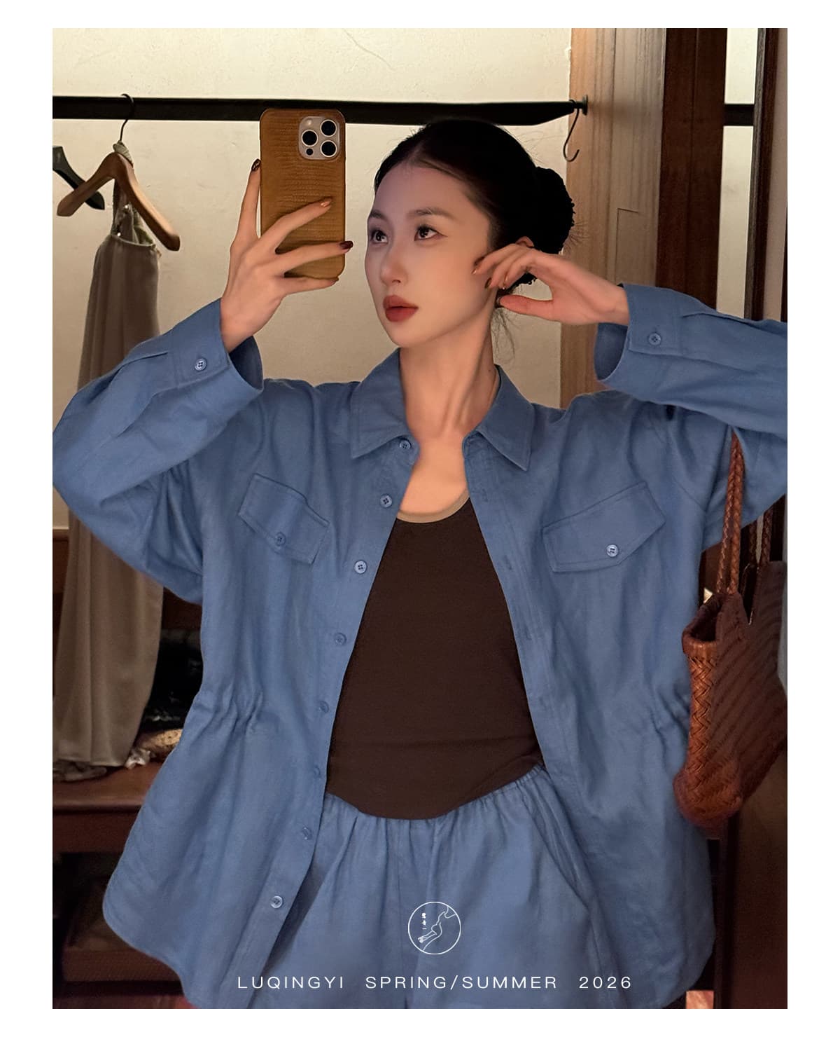 왜가리 녹색 하나 오리지널 스페셜 색상 레트로 배색 캐미솔 여름 외출용 리브 면 니트 몸매 가꾸기 행침 목 맨위 상세 이미지 40