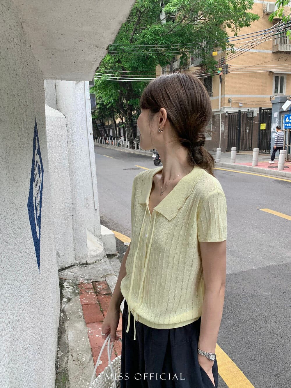 2026 여름 새로운 레이스 폴로 칼라 레이스업 달콤함 작은 청신 주간 실크 아마 통기성 차가운 센스 니트 반팔 맨위 이미지 2