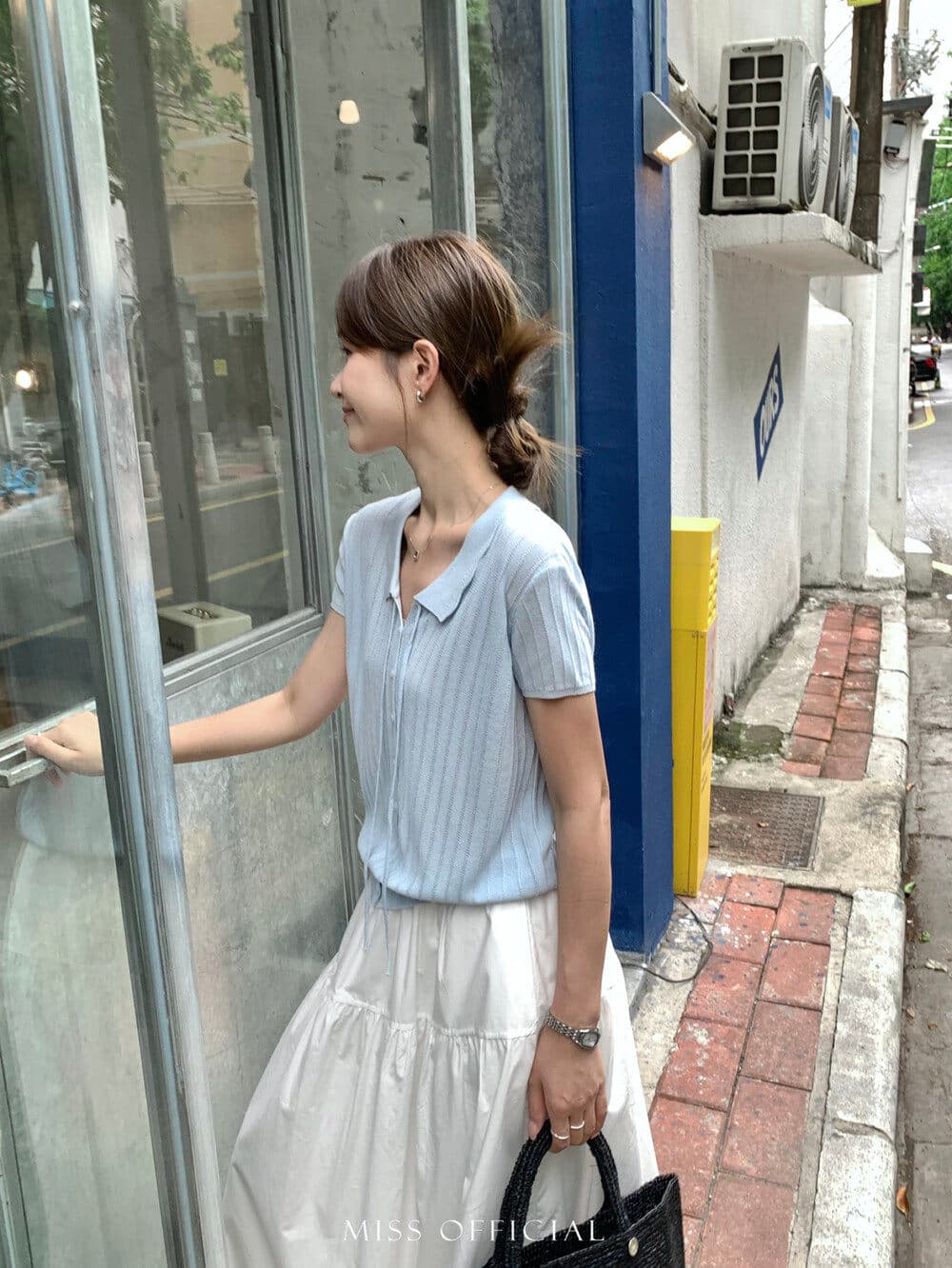 2026 여름 새로운 레이스 폴로 칼라 레이스업 달콤함 작은 청신 주간 실크 아마 통기성 차가운 센스 니트 반팔 맨위 상세 이미지 17