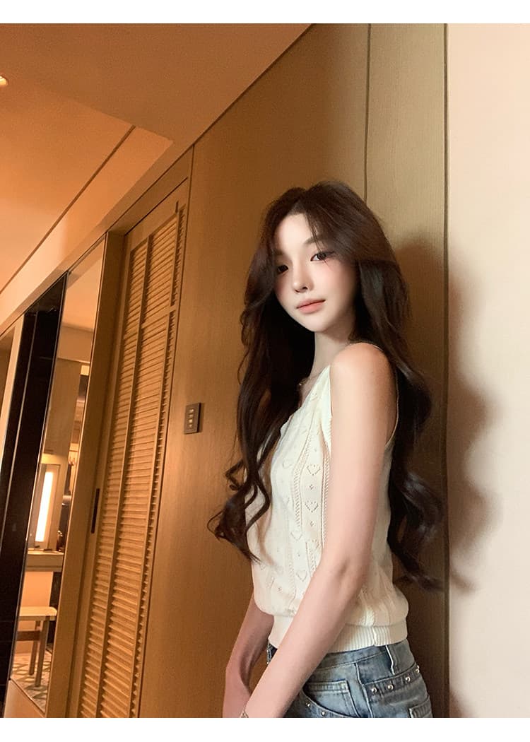 치우 고기 야오 봄날 crush 캐주얼 바람 포함 양모 V넥 니트 조끼 숄 두 조각 여성 세트 여름 상세 이미지 22