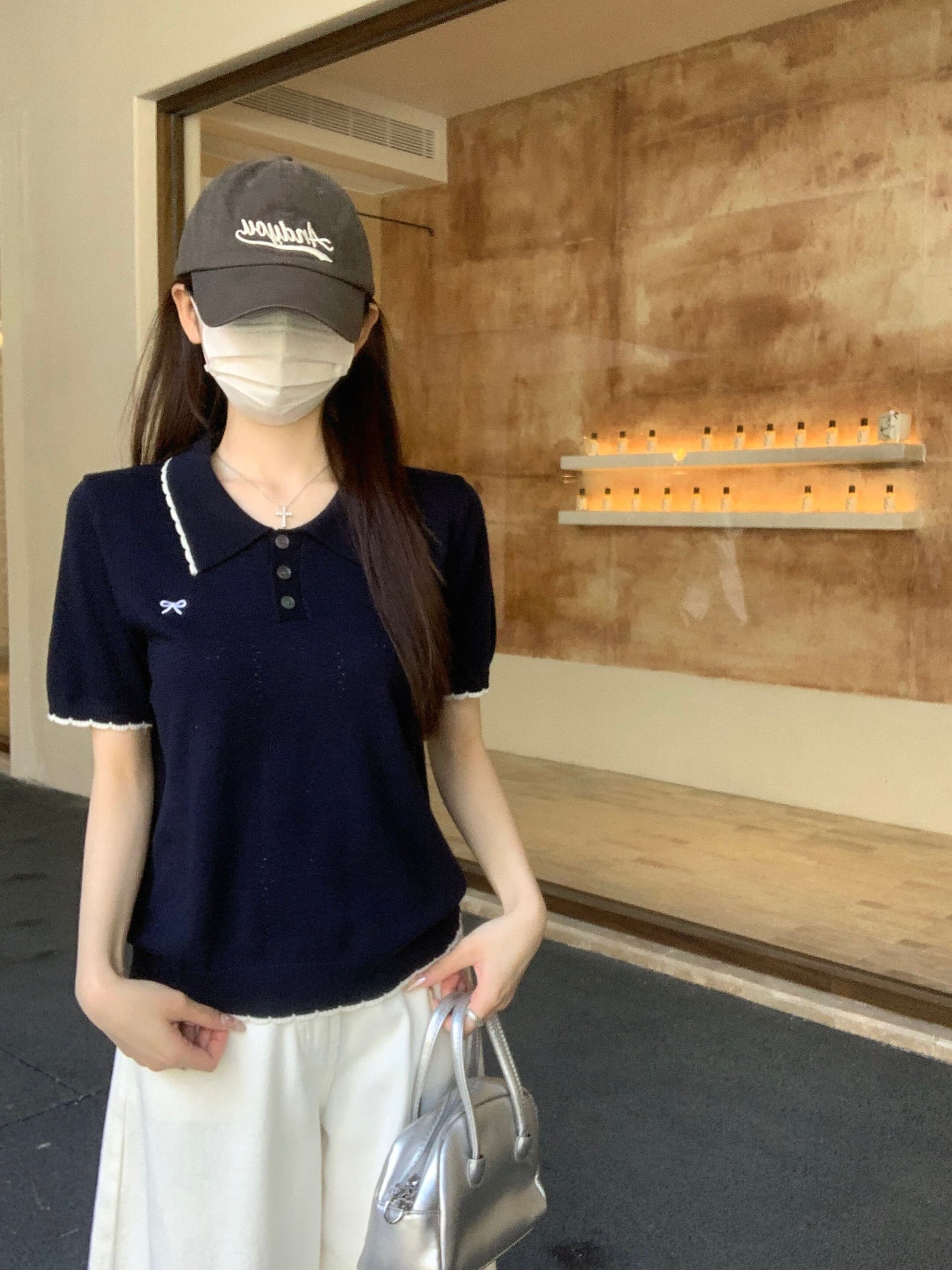 부드러운 POLO 칼라 프릴 반팔 니트 스웨터 여성 2026 여름 새로운 배색 측면 몸매 가꾸기 슬림해 보이는 맨위 트렌디 상세 이미지 8