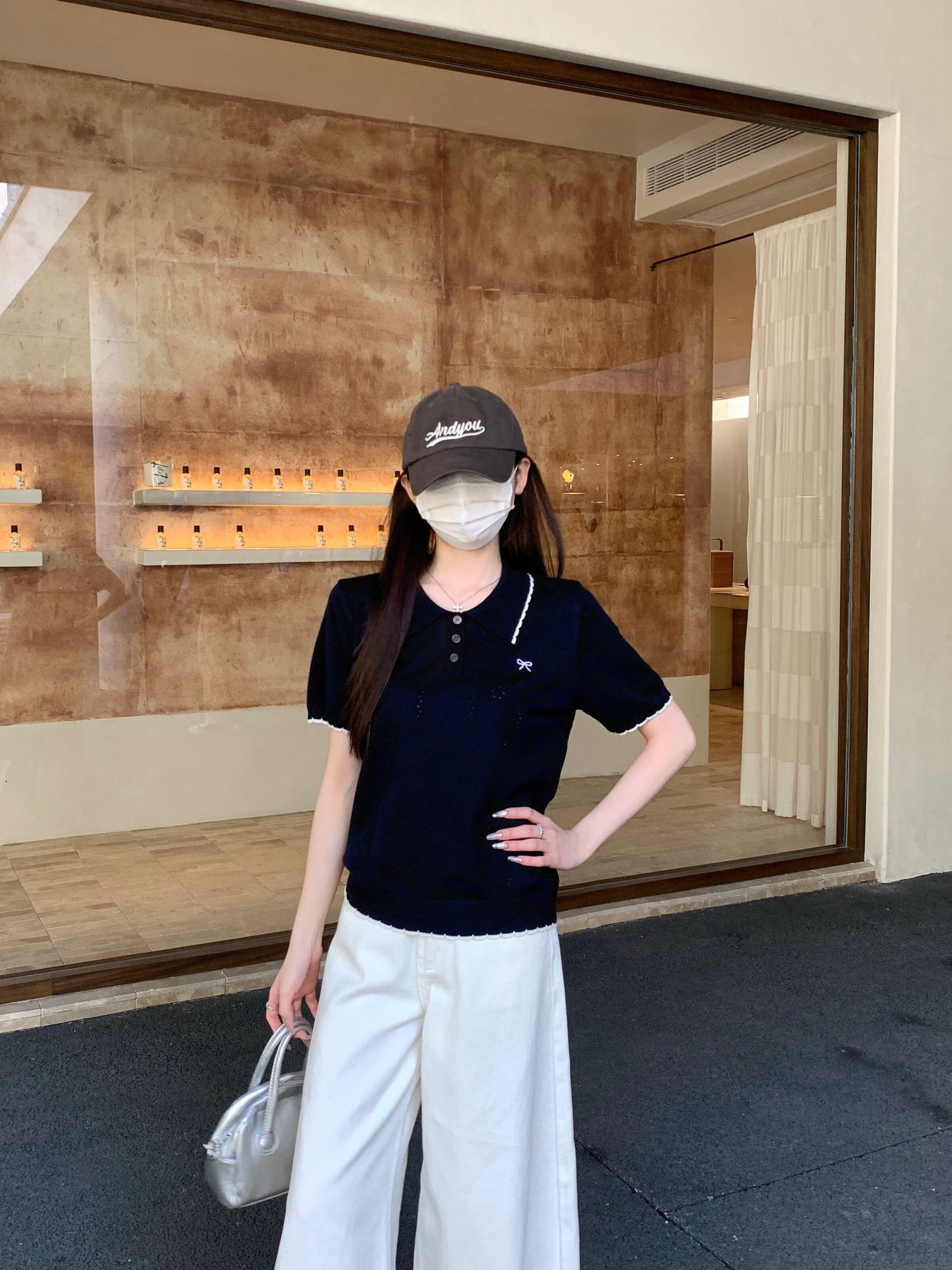 부드러운 POLO 칼라 프릴 반팔 니트 스웨터 여성 2026 여름 새로운 배색 측면 몸매 가꾸기 슬림해 보이는 맨위 트렌디 상세 이미지 11