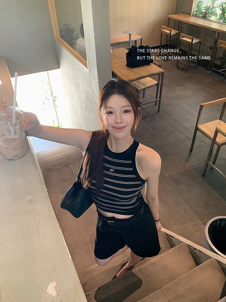 spicy 핫걸 조끼 2026 여름 자수 스트라이프 모직물 조끼 발굴하다 어깨 디자인 슈퍼 슬림해 보이는 디스플레이 몸 상세 이미지 32